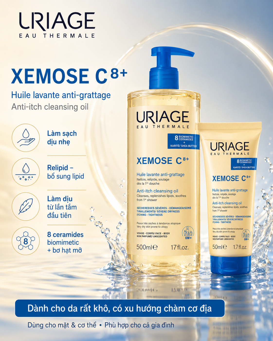 Gel Làm Sạch Cho Da Khô, Viêm Da Cơ Địa, Chàm – Xémose Huile Lavante Apaisante